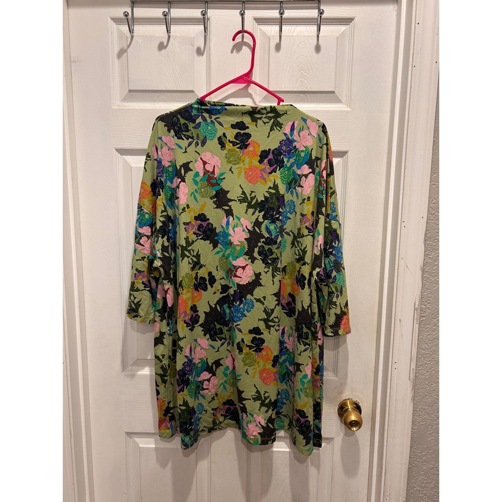 Ulla Popken Luxury Selection Floral Tunic Top Green Pink Plus Size 24/26‎ Artsy